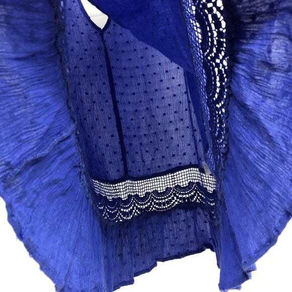 Umgee royal blue textured dot detail flowy ruffle tank top crochet hem SP - Picture 9 of 14